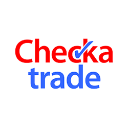 The image features the Checkatrade logo, where "Checka" is written in red with a blue check mark integrated into the letter "k," and "trade" is written in blue. The design is set against a white background.