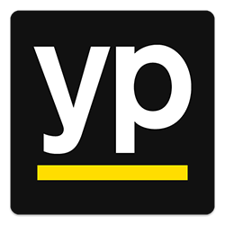 A black square logo with the lowercase white letters “yp” in the center. Beneath the letters, there is a solid yellow horizontal line.